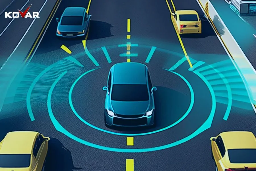 Sơ đồ minh họa các tính năng an toàn như ABS, ESC, túi khí và công nghệ ADAS trên ô tô