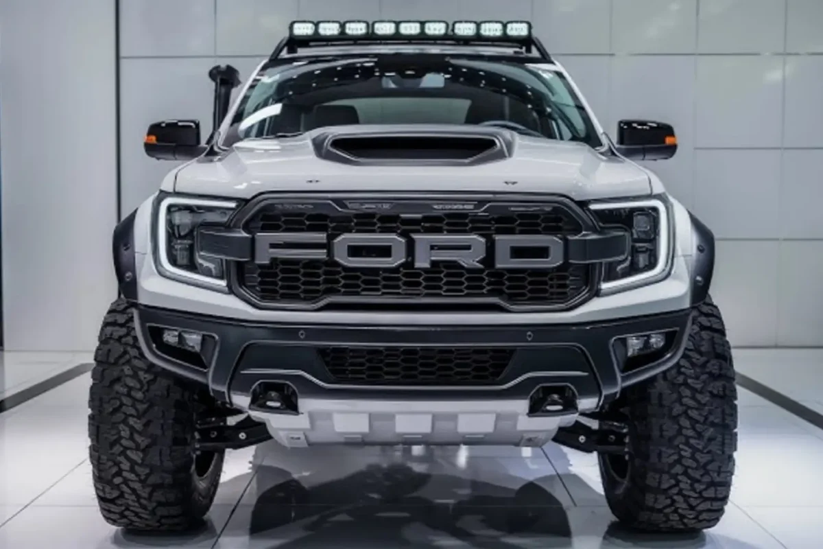 Ford Ranger Raptor 2026 màu xanh đang di chuyển trên đường đất, thể hiện khả năng off-road