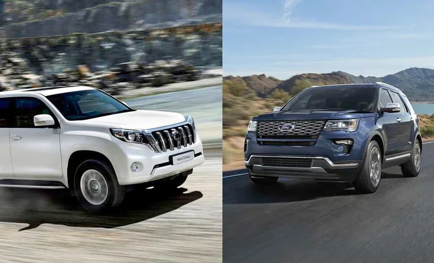Ba xe Ford Explorer 2019, Toyota Prado 2019 và Honda Pilot 2019 đỗ cạnh nhau.