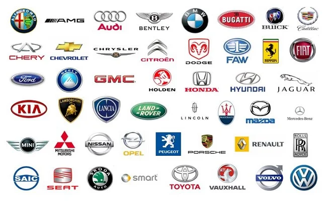 Hình ảnh minh họa các biểu tượng thương hiệu xe hơi nổi tiếng trên thế giới, đại diện cho sự đa dạng của ngành công nghiệp ô tô.