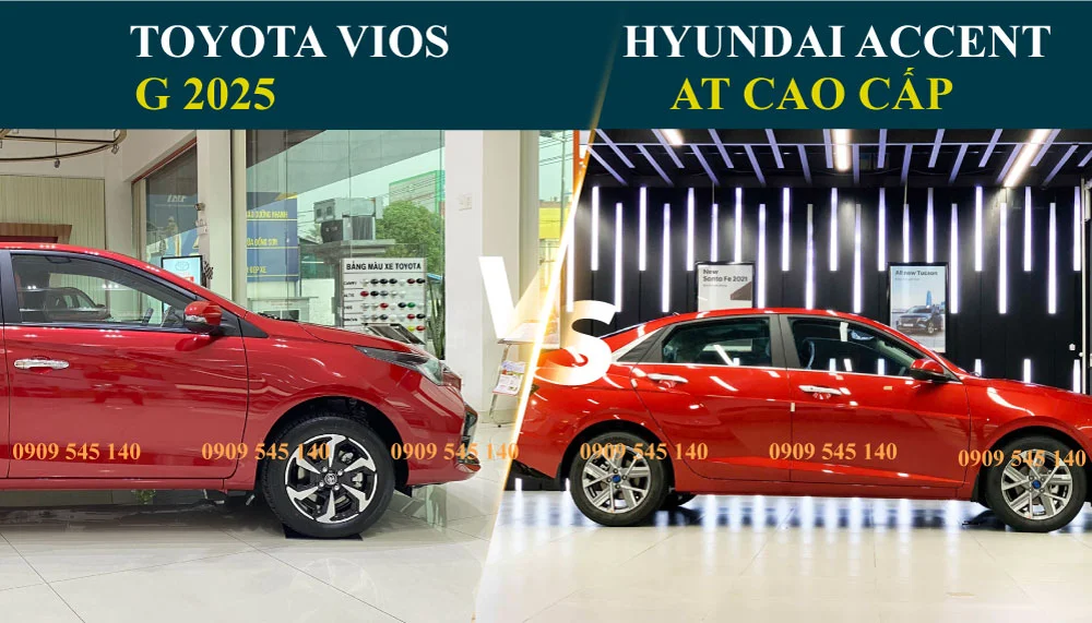Hình ảnh so sánh Toyota Vios 2025 với Hyundai Accent và Honda City